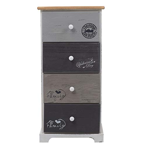 Rebecca Mobili Cajonera 4 cajones, mesilla de Noche Vintage, para Dormitorio baño, Madera de Paulownia, Blanco Gris - Medidas: 72 x 35 x 27 cm (AxANxF) - Art. RE4333