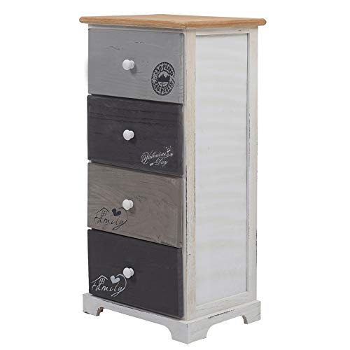 Rebecca Mobili Cajonera 4 cajones, mesilla de Noche Vintage, para Dormitorio baño, Madera de Paulownia, Blanco Gris - Medidas: 72 x 35 x 27 cm (AxANxF) - Art. RE4333