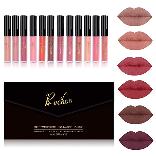 Rechoo 12 Pcs Barra de Labios Mate/Superstay Matte Pintalabios Maquillaje de Belleza Brillo Labial Terciopelo