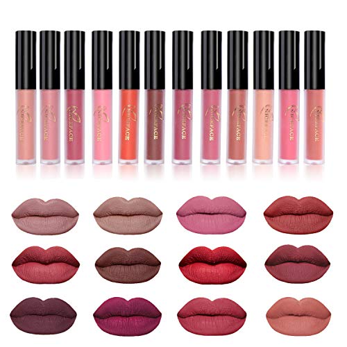 Rechoo 12 Pcs Barra de Labios Mate/Superstay Matte Pintalabios Maquillaje de Belleza Brillo Labial Terciopelo