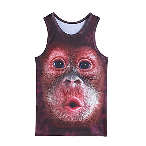 RedColory Hombres 3D Impreso Animal Chaleco Moda Novedad Funny Tank Tops Casual sin Mangas T-Shirt (Mono, L)