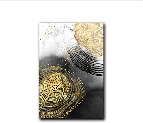 Refosian Tinta negra Anillo anual Arte abstracto Pintura de pared nórdica Imagen impresa Sala de estar Decoración para el hogar 50x70cm / 19.6x27.5 in Con marco