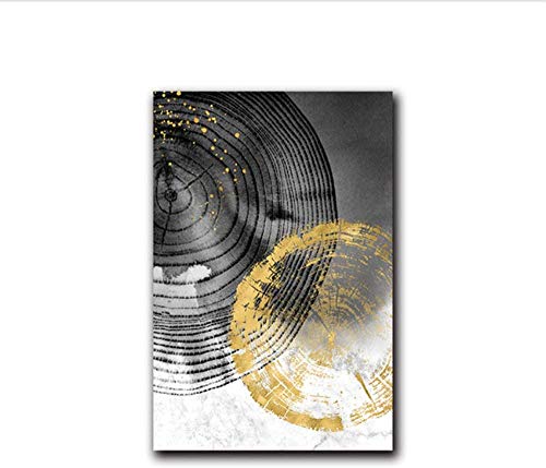 Refosian Tinta negra Anillo anual Arte abstracto Pintura de pared nórdica Imagen impresa Sala de estar Decoración para el hogar 50x70cm / 19.6x27.5 in Con marco