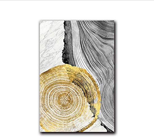 Refosian Tinta negra Anillo anual Arte abstracto Pintura de pared nórdica Imagen impresa Sala de estar Decoración para el hogar 50x70cm / 19.6x27.5 in Con marco
