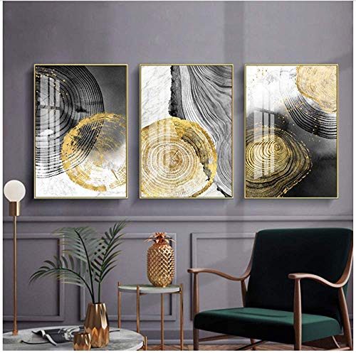 Refosian Tinta negra Anillo anual Arte abstracto Pintura de pared nórdica Imagen impresa Sala de estar Decoración para el hogar 50x70cm / 19.6x27.5 in Con marco