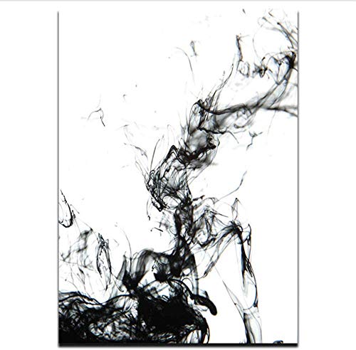 Refosian Trayectoria de difusión de tinta en blanco y negro Pintura en lienzo Arte Impresión abstracta Imagen de pared Decoración para el hogar 40x50cm / 15.7x19.6 en Sin marco