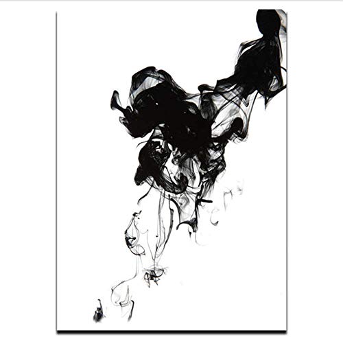 Refosian Trayectoria de difusión de tinta en blanco y negro Pintura en lienzo Arte Impresión abstracta Imagen de pared Decoración para el hogar 40x50cm / 15.7x19.6 en Sin marco