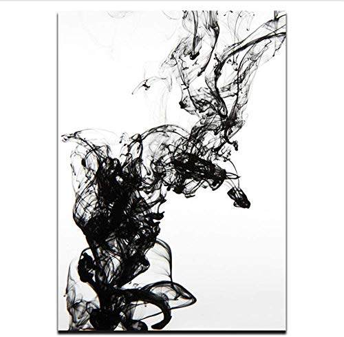 Refosian Trayectoria de difusión de tinta en blanco y negro Pintura en lienzo Arte Impresión abstracta Imagen de pared Decoración para el hogar 40x50cm / 15.7x19.6 en Sin marco