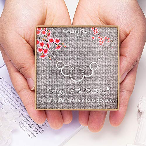 Regalo de 50 cumpleaños para mujer – Plata de ley Infinity 5 círculo 5 décadas collar, joyería del día de la madre