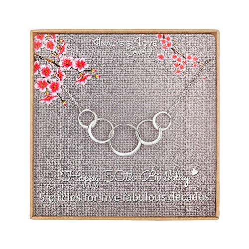 Regalo de 50 cumpleaños para mujer – Plata de ley Infinity 5 círculo 5 décadas collar, joyería del día de la madre