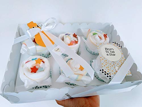 Regalo Original para Recién Nacidos | Caja de Cupcakes hechos con Pañales DODOT | Baby Shower Gift Idea | Obsequio para bautizo | Recuerdo para Invitados | Regalo para Bebé | Color Neutro, UNISEX, para Niños/Niñas