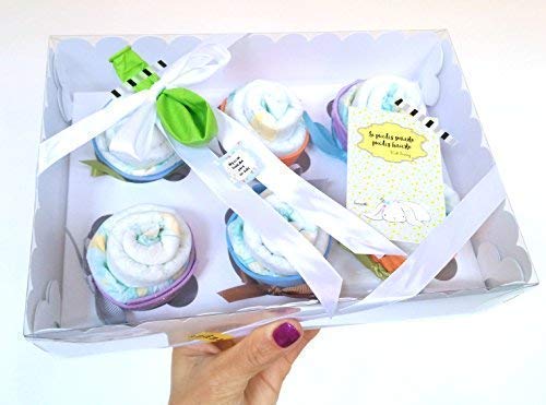 Regalo Original para Recién Nacidos | Caja de Cupcakes hechos con Pañales DODOT | Baby Shower Gift Idea | Obsequio para bautizo | Recuerdo para Invitados | Regalo para Bebé | Color Neutro, UNISEX, para Niños/Niñas