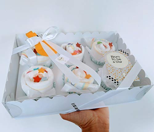 Regalo Original para Recién Nacidos | Caja de Cupcakes hechos con Pañales DODOT | Baby Shower Gift Idea | Obsequio para bautizo | Recuerdo para Invitados | Regalo para Bebé | Color Neutro, UNISEX, para Niños/Niñas