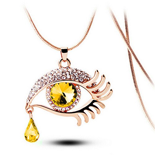 Regalos San Valentin Collar Yesmile ❤️ Moda Ojo mágico Gota de lágrima de Cristal Collar de pestañas Cadena Suéter Larga