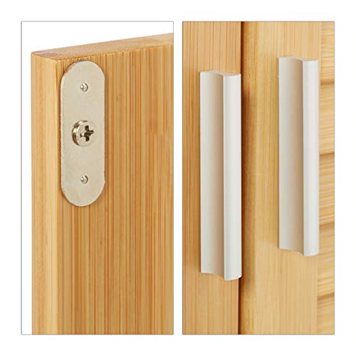 Relaxdays Lamell Armario de baño de bambú, 92 x 50 x 25 cm, con 2 Asas y Puertas, Armario de baño o Armario Auxiliar con estantes de Madera, Color Natural