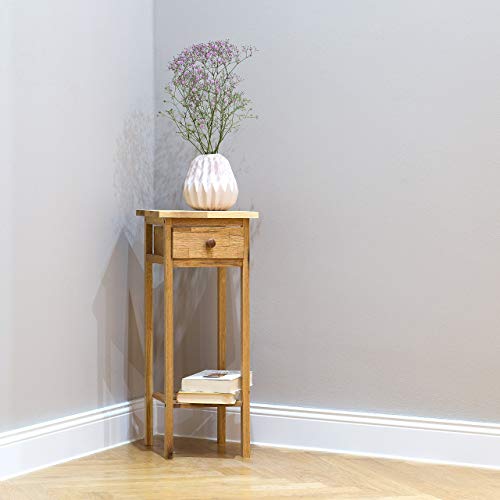 Relaxdays mesa para flores/puerta de flores, madera de nogal, con cajón mesa teléfono, con las siguientes medidas Hbt: aprox. 25 x 25 x 60 cm, color nuez