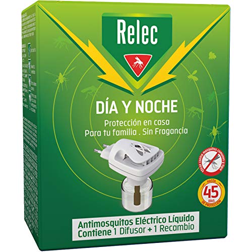 Relec Día y Noche - Difusor y Recambio Antimosquitos Eléctrico Líquido - 45 noches de protección - Sin fragancia - 35 ml