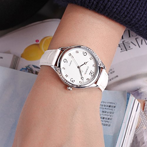 Reloj Comtex de pulsera de cuarzo analógico para mujer, resistente al agua, con correa de piel.