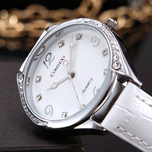 Reloj Comtex de pulsera de cuarzo analógico para mujer, resistente al agua, con correa de piel.