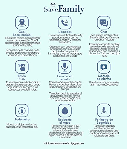 Reloj con GPS para niños Save Family Modelo Junior Acuático Negro. Smartwatch con botón SOS, Permite Llamadas y Mensajes. Resistente al Agua Ip67. App Propia SaveFamily.