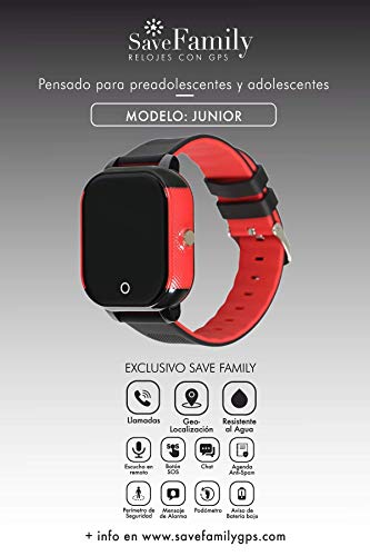 Reloj con GPS para niños Save Family Modelo Junior Acuático Negro. Smartwatch con botón SOS, Permite Llamadas y Mensajes. Resistente al Agua Ip67. App Propia SaveFamily.