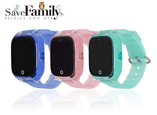 Reloj con GPS para niños SaveFamily Superior acuático con cámara Azul Glitter. Smartwatch con botón SOS, Permite Llamadas y Mensajes. Resistente al Agua Ip67. App Propia SaveFamily. Incluye Cargador