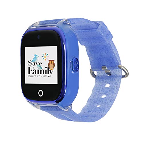 Reloj con GPS para niños SaveFamily Superior acuático con cámara Azul Glitter. Smartwatch con botón SOS, Permite Llamadas y Mensajes. Resistente al Agua Ip67. App Propia SaveFamily. Incluye Cargador