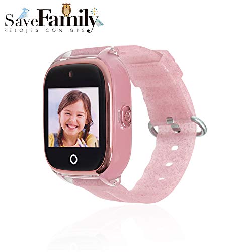 Reloj con GPS para niños SaveFamily Superior acuático con cámara Rosa Glitter. Smartwatch con botón SOS, Permite Llamadas y Mensajes. Resistente al Agua Ip67. App Propia SaveFamily. Incluye Cargador
