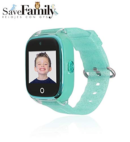 Reloj con GPS para niños SaveFamily Superior acuático con cámara Verde Glitter. Smartwatch con botón SOS, Permite Llamadas y Mensajes. Resistente al Agua Ip67. App Propia SaveFamily. Incluye Cargador