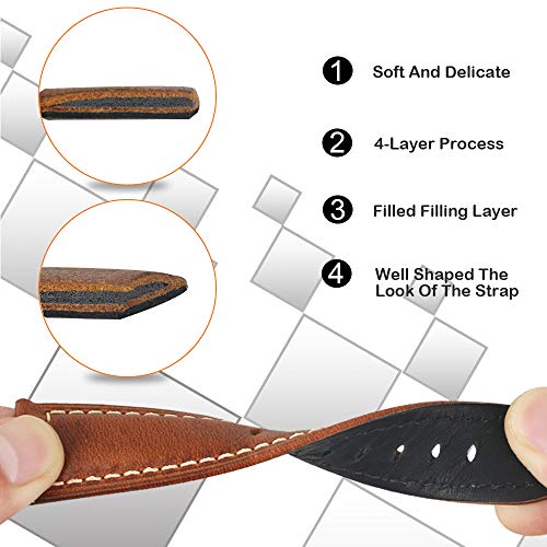 Reloj Correa Cuero Reloj para Hombre Band Repuesto Vintage Panerai Hebilla Acero Negro para Todo Tipo Deportivo Tradicional Accesorios 22mm Marrón