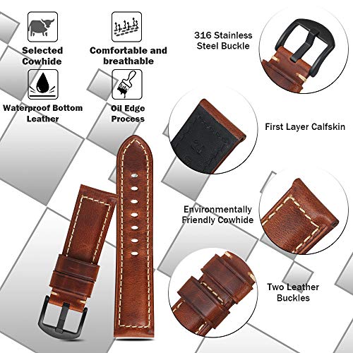 Reloj Correa Cuero Reloj para Hombre Band Repuesto Vintage Panerai Hebilla Acero Negro para Todo Tipo Deportivo Tradicional Accesorios 22mm Marrón