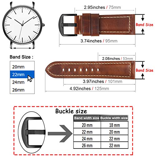 Reloj Correa Cuero Reloj para Hombre Band Repuesto Vintage Panerai Hebilla Acero Negro para Todo Tipo Deportivo Tradicional Accesorios 22mm Marrón