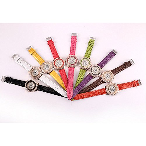 Reloj de cuarzo para mujer con correa de cuero, diseño con piedras brillantes pequeñas, color morado