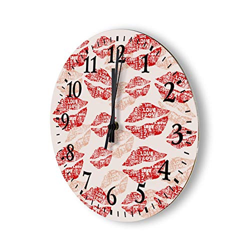 Reloj de pared de madera de 12 pulgadas, con números grandes, diseño de pintalabios de color rosa y sexy, decoración de madera, para oficina, cocina, dormitorio, sala de estar