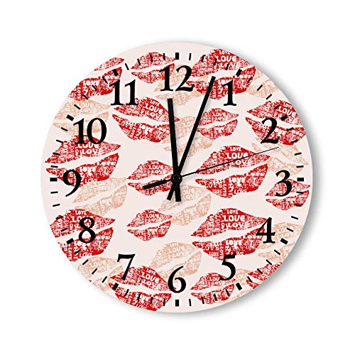 Reloj de pared de madera de 12 pulgadas, con números grandes, diseño de pintalabios de color rosa y sexy, decoración de madera, para oficina, cocina, dormitorio, sala de estar