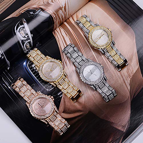 Reloj de pulsera de oro real con diamantes llenos de cristal para Dama de cuarzo de las mujeres 1pc