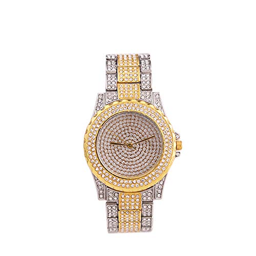 Reloj de pulsera de oro real con diamantes llenos de cristal para Dama de cuarzo de las mujeres 1pc