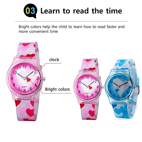 Reloj Deportivo Relojes de Pulsera de Cuarzo analogico para ninos Reloj Nina Chica Infantil KW047 Reloj Deportivo Reloj de Cuarzo para niñas Corazón Rosa