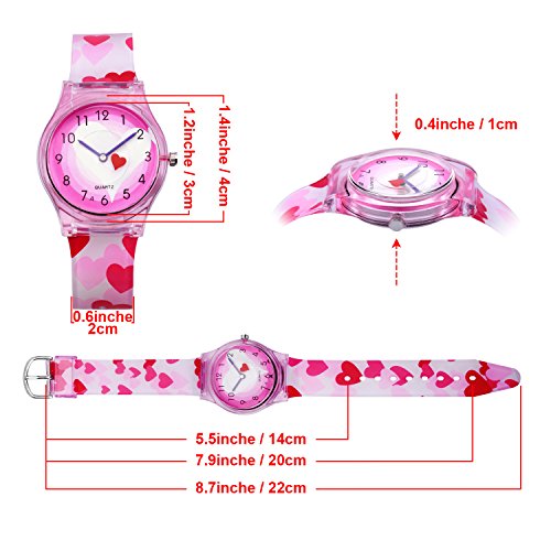 Reloj Deportivo Relojes de Pulsera de Cuarzo analogico para ninos Reloj Nina Chica Infantil KW047 Reloj Deportivo Reloj de Cuarzo para niñas Corazón Rosa