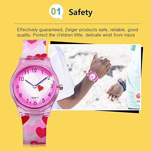 Reloj Deportivo Relojes de Pulsera de Cuarzo analogico para ninos Reloj Nina Chica Infantil KW047 Reloj Deportivo Reloj de Cuarzo para niñas Corazón Rosa