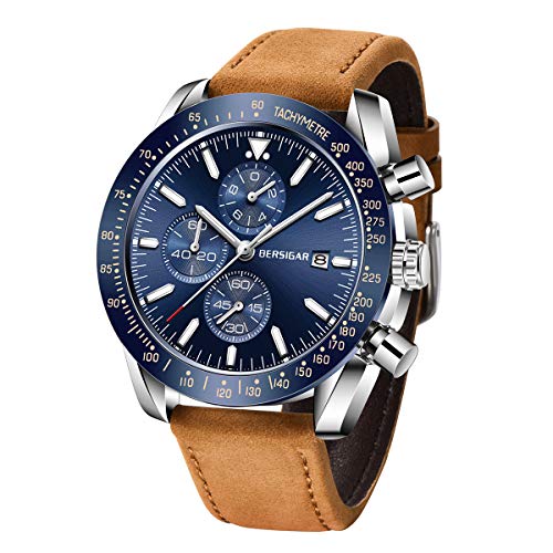 Reloj para Hombre BERSIGAR Relojes con Movimiento de Cuarzo para Hombre 3ATM Relojes de Pulsera para Hombre a Prueba de Agua Cronógrafo Multifuncional con Calendario Moda Luminosa