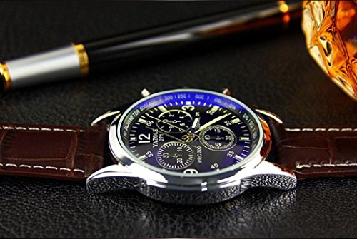Relojes de Hombre Switchali Relojes de Hombre Deportivos Reloj analógico de Cuarzo para Caballero Manera de Cuero de imitación Blue Ray Cristal de Cuarzo (Marrón)