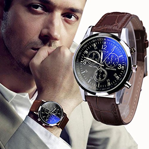 Relojes de Hombre Switchali Relojes de Hombre Deportivos Reloj analógico de Cuarzo para Caballero Manera de Cuero de imitación Blue Ray Cristal de Cuarzo (Marrón)