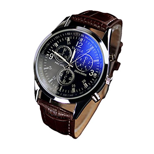 Relojes de Hombre Switchali Relojes de Hombre Deportivos Reloj analógico de Cuarzo para Caballero Manera de Cuero de imitación Blue Ray Cristal de Cuarzo (Marrón)