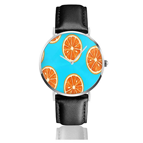 Relojes de Pulsera con Correa de Cuero Frutas cítricas Tropicales Alimentos y Bebidas en rodajas Pop Nature Reloj de Negocios de Cuarzo de Acero Inoxidable Informal
