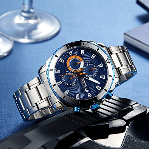 Relojes para Hombre Moda Acero Inoxidable Deportivo Analógico Reloj Cronógrafo Impermeable Negocios Reloj de Pulsera