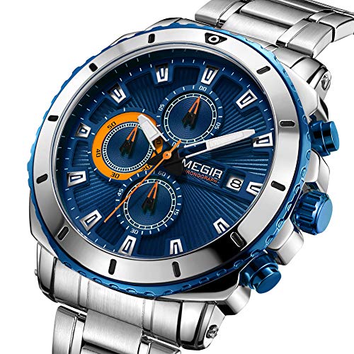 Relojes para Hombre Moda Acero Inoxidable Deportivo Analógico Reloj Cronógrafo Impermeable Negocios Reloj de Pulsera