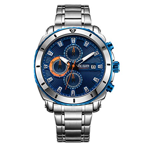 Relojes para Hombre Moda Acero Inoxidable Deportivo Analógico Reloj Cronógrafo Impermeable Negocios Reloj de Pulsera