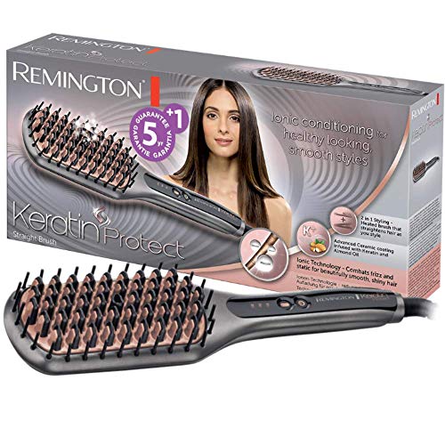 Remington Keratin Protect Straight CB7480 - Cepillo alisador, Cerdas de Cerámica, Keratina y Aceite de Almendras, Gris y Rosa