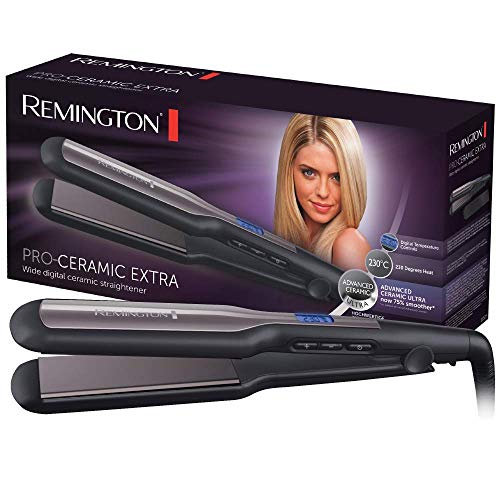 Remington Pro Ceramic Extra S5525 - Plancha de Pelo, Cerámica Avanzada, Digital, Placas Flotantes, Negro y Morado
